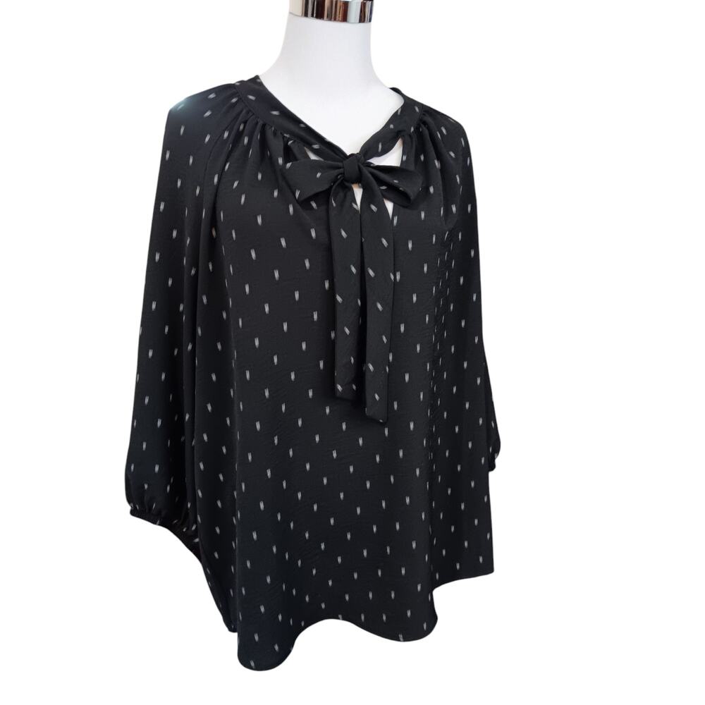 OLIVIA&MARTIN Blouse Top Neck Tie Bow Plus Size 1X Boho Whimsigoth Office Career